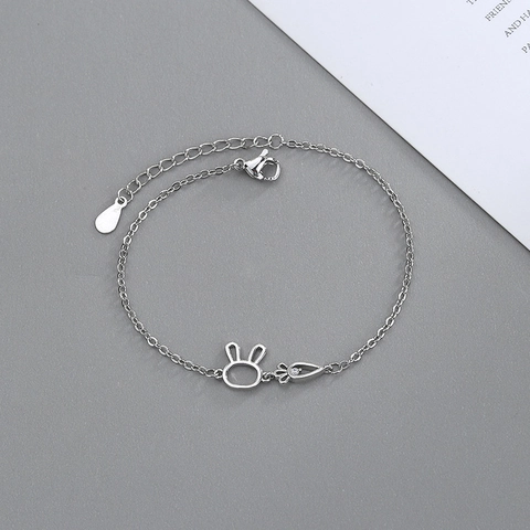 Rabbit Carrot Charm Bracelet Copper Cubic Zirconia Dainty Animal Jewelry Adjustable For Women Girls