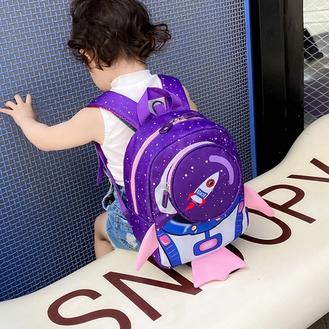 Kids Anti-Lost Backpack Space Astronaut Rocket Cartoon Toddler School Bag With Safety Leash For Kindergarten Nylon