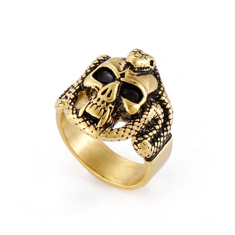Skull Snake Ring Stainless Steel Gothic Punk Hip Hop Dark Retro Style Skeleton Cobra Wrap Band Biker Jewelry For Men