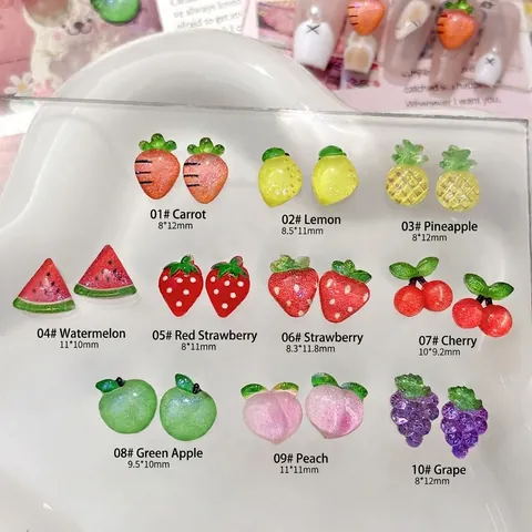 3D Harz Obst Nagelkunst Charms Eis Transparent Glitzer Flachrückseite Maniküre DIY Zubehör Sommer Frucht Dekorationen