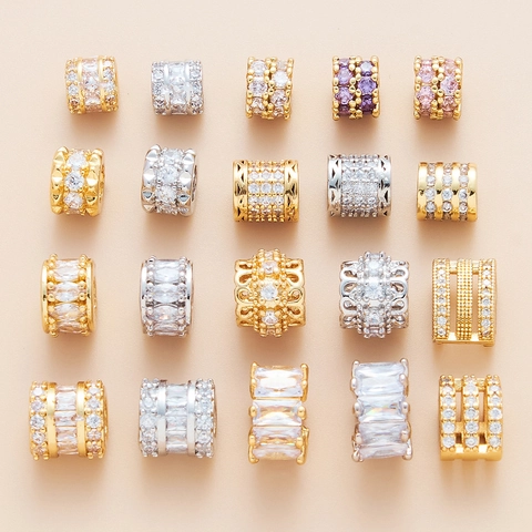 Brass Spacer Beads Copper Micro Pave Zircon Barrel Charms DIY Jewelry Making Accessories Hollow Luxury Sparkling Design