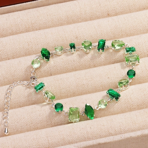Colorful Zircon Bracelet For Women Alloy Fashion Jewelry With Adjustable Chain Multiple Cut Shape Stones Elegant Gift