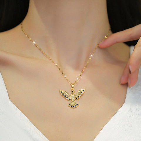 Collana Con Ciondolo Uccello Fenice Catena In Acciaio Inossidabile Rame Intarsiato Con Zircone Gioielli Eleganti In Oro Per Donne
