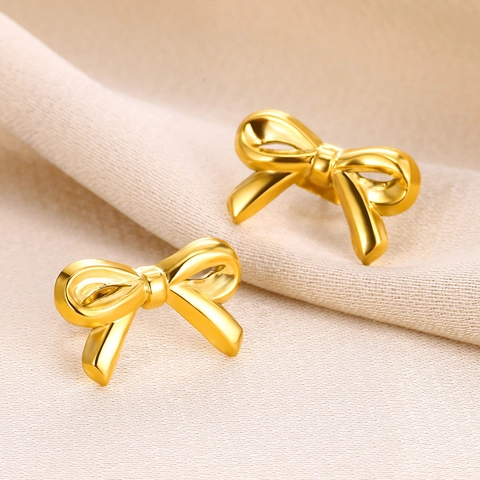 Bow Stud Earrings 18K Gold Plated Stainless Steel Minimalist Elegant Fashion Jewelry For Women