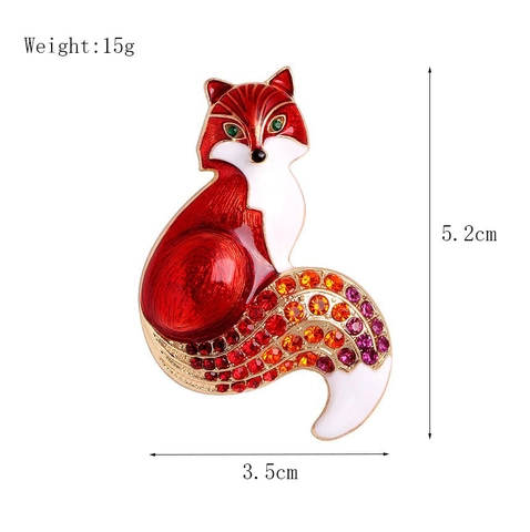 Broche Renard Épingle Alliage Zinc Émail Strass Scintillant Accessoire Animal Pour Femmes Pull Gilet Rétro Élégant