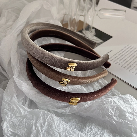 Samt Stirnband Gold Metall Buchstabe Elegant Retro Schmaler Rand Haarreif Accessoires Für Damen