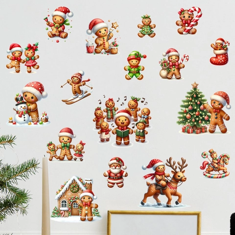 Χριστουγεννιάτικα Αυτοκόλλητα Τοίχου Gingerbread Man PVC Αδιάβροχα Αυτοκόλλητα Τάρανδος Χιονάνθρωπος Διακόσμηση Σπιτιού