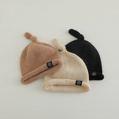Gorro Punto Bebé Acrílico Cálido Suave Nudo Recién Nacido Infante Color Sólido Jersey Otoño Invierno