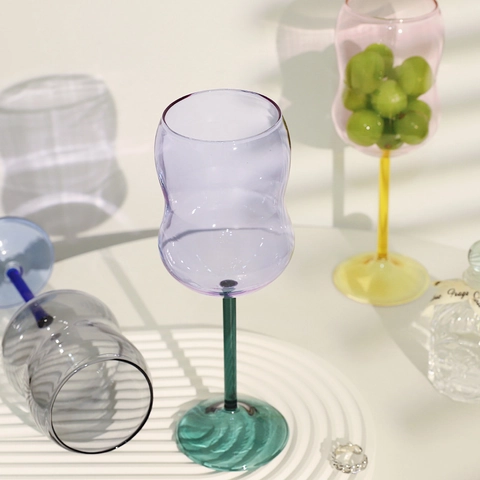 High Borosilicate Glass Goblet Heat Resistant Wave Pattern Contrast Color Stem Artistic Wine Glass Modern Drinkware