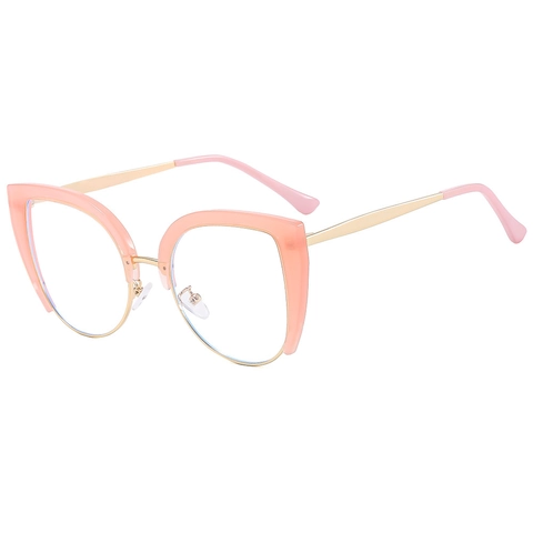 Montura De Gafas Cat Eye Anti Luz Azul Vintage Media Montura De Metal Gafas De Moda Para Mujer Elegantes Y Estilosas