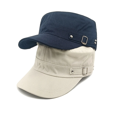 Gorra Cadet De Algodón Y Poliéster Estilo Militar Sombrero Plano Con Hebilla De Metal Ajustable Color Sólido Casual Para Hombre Mujer