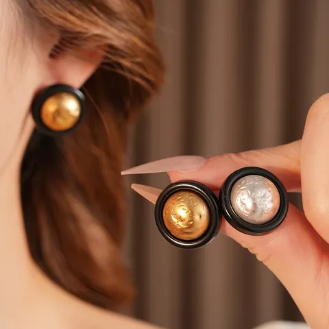 Boucles D Oreilles Rondes Rétro Alliage Texturé Avec Tige En Argent Style Français Vintage Bijoux Bouton Pour Femmes