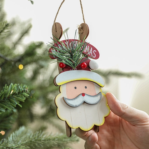 Ornamenti Appesi Di Natale In Legno Babbo Natale Pupazzo Di Neve Slitta Pino Artificiale Bacche Decorazione Albero Feste