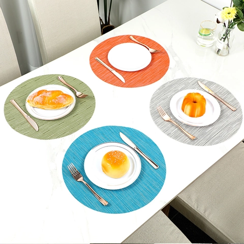 Tovaglietta Rotonda PVC Intrecciato Resistente Al Calore Antiscivolo Tappetino Da Tavola Texture Bamboo Lavabile