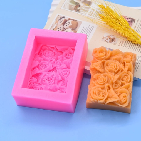 Rosenstrauß Silikonform 3D Geprägt Rechteckig Lebensmittelecht Für Fondant Kuchen Seife Kerze Gips DIY Bastelwerkzeug
