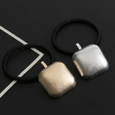 Geometric Square Metal Alloy Hair Ties Minimalist Retro Elastic Ponytail Holder Hair Rope For Women