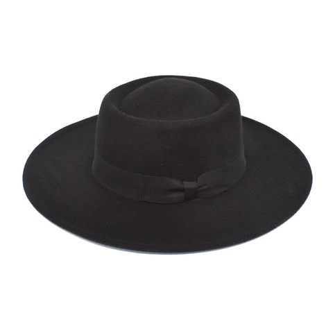 Flat Top Boater Hat Wide Brim Wool Felt Jazz Fedora With Grosgrain Ribbon Bow Vintage Elegant Unisex Party Cap
