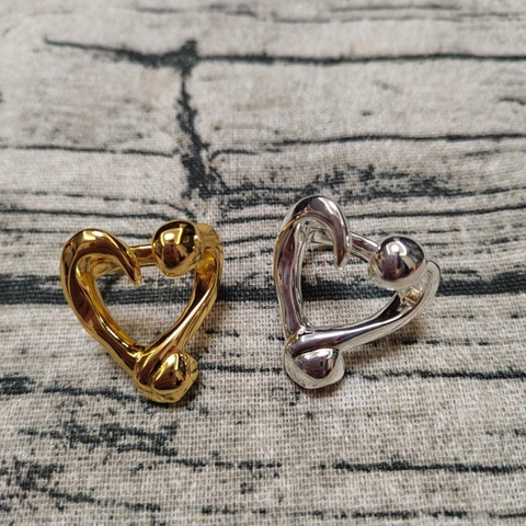 Anello Cuore Aperto Minimalista Scultura Astratta Fluida Linea Lega Placcata Argento Oro Gioielli Donna