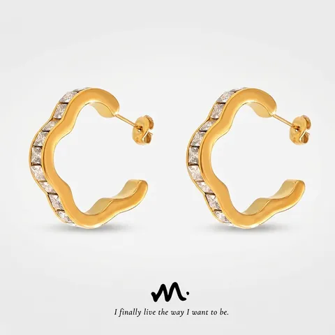 INS Stil Edelstahl Vergoldete Geometrische Wellen Blume Ohrstecker Mit Strass Für Damen Temperament Mode Schmuck