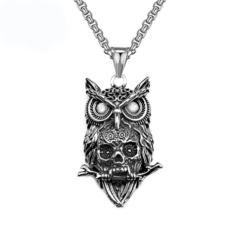 Vintage Punk Gothic Edelstahl Eule Totenkopf Wolf Löwe Anhänger Halskette Retro Titan Stahl Schmuck Für Herren Damen