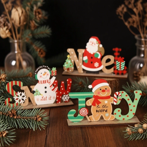 Weihnachts Holz Buchstaben Ornament Noel Snow Joy Weihnachtsmann Schneemann Lebkuchenmann Tischdeko