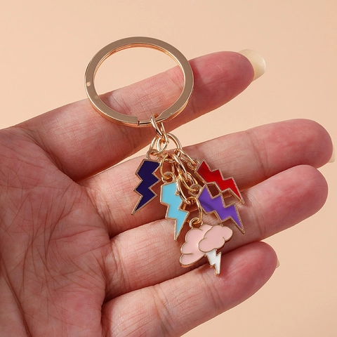 Porte-Clés Minimaliste Nuage et Éclair Or Alliage de Zinc Émail Pendentif de Sac Décoration pour Femmes Style INS Cadeau