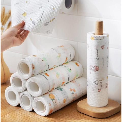 Paño De Limpieza De Cocina Tela No Tejida Desechable Lavable Uso Seco Húmedo Absorbente Eliminación De Aceite Trapos Impresos