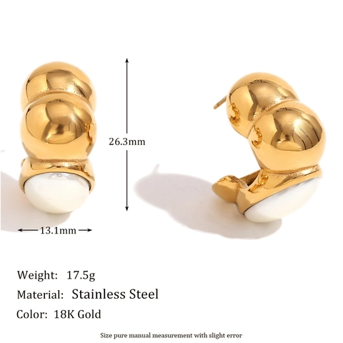 Orecchini A Lobo Vintage Acciaio Inossidabile Placcato Oro 18K Perla Artificial Bianca Stile Francese Elegante Gioielli Geometrici Per Donne