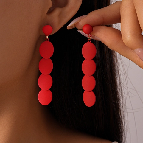Matte Rote Multi Disc Hängeohrringe Mit Silbernem Ohrstecker Lackiertes Eisen Geometrischer Statement Schmuck Für Damen