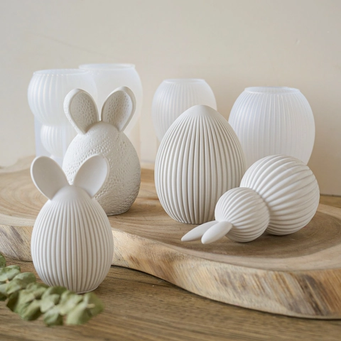 Easter Egg Rabbit Silicone Mold 3D Striped Textured Bunny For DIY Candle Making Gypsum Soap Resin Craft