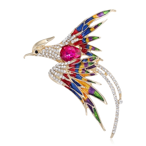 Elegant Chinese Style Phoenix Brooch For Women Alloy Enamel Rhinestone Bird Breastpin Fashion Jewelry For Banquet Wedding Accessory
