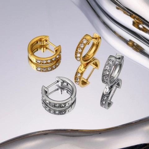 Elegante Zirkonia Pavé Roestvrij Stalen Creolen Mode Geometrische Woon-Werkstijl Sieraden Accessoire Cadeau Voor Vrouwen