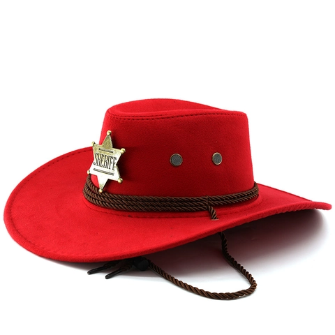 Western Cowboy Hat Felt Sheriff Star Badge Braided Rope Adjustable Strap Wide Brim Costume Party For Women Men