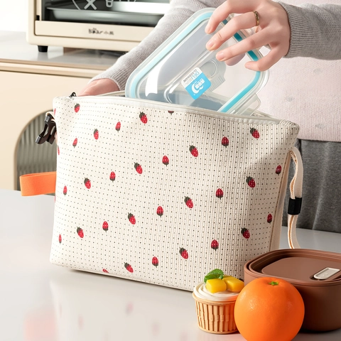 Isolierte Lunchtasche Corduroy Aluminiumfolie Thermisch Tragbarer Bento Beutel Für Schule Büro Picknick Muster