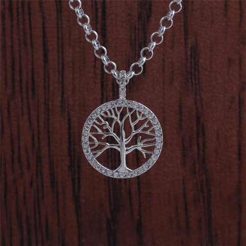 Collar Doble Capa Árbol De La Vida Corazón Colgante Acero Inoxidable Diamante De Imitación Color Plata Joyas Mujer