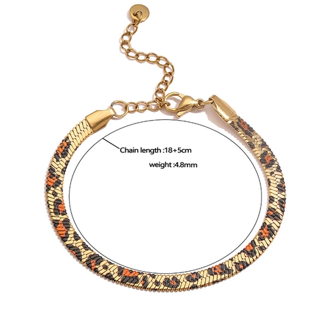 Stainless Steel Leopard Print Snake Chain Jewelry Set For Women Personality Animal Pattern Flat Blade Necklace And Bracelet