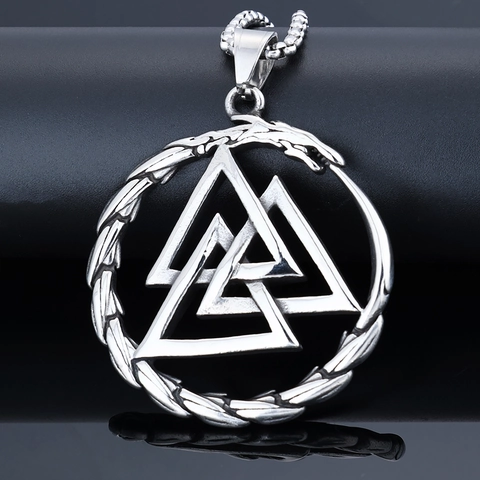 Valknut Pendant Necklace Stainless Steel Viking Norse Mythology Dragon Retro Vintage Jewelry For Men