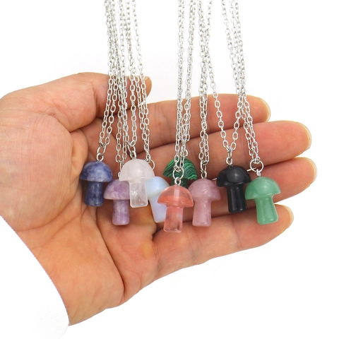 Collier Pendentif Petit Champignon Pierre De Cristal Naturelle Gemme Bijoux De Forêt Pour Femmes Filles