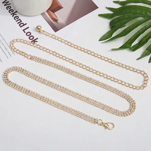 Elegant Multi Row Rhinestone Waist Chain For Women Adjustable Alloy Crystal Body Chain Belt For Daily Party Decoration Jewelry Gift
