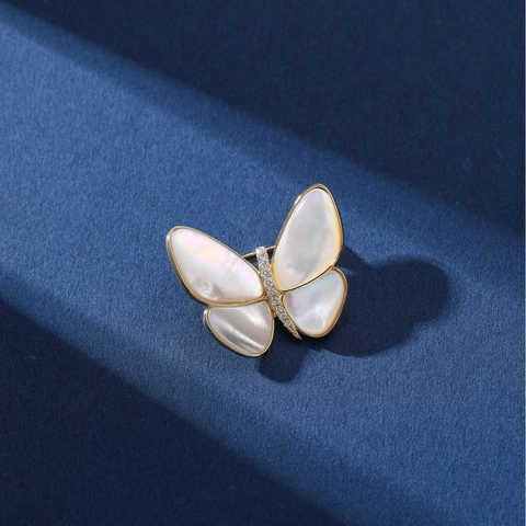 Schmetterling Brosche Muschel Zirkon Kupfer Goldton Elegante Anstecknadel Für Damen Dekorative Modeaccessoires