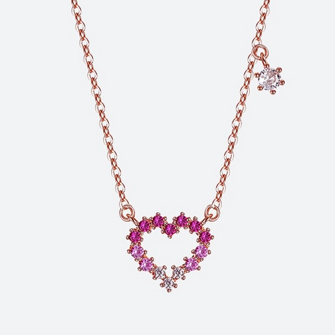 Elegante Collar Con Colgante De Corazón Cuproníquel Con Circonita Cúbica De Colores Degradados Joyería Romántica Estilo Coreano Mujer