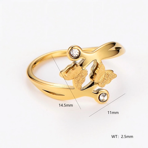 Anillo De Doble Mariposa Acero Inoxidable 304 Con Circonita Cúbica Esmerilado Pulido Joyería De Moda Para Mujeres