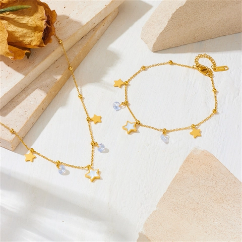 Gioielli Con Stella In Acciaio Inossidabile Collana Bracciale E Cavigliera Da Donna Placcati In Oro Zirconia Cubica