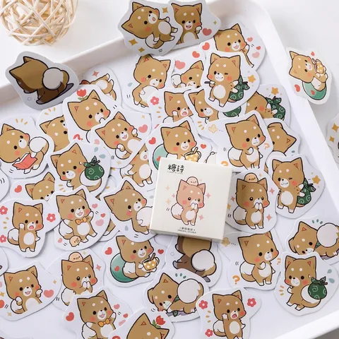 Simpatici Adesivi per Cartoni Animati Shiba Inu Scatola di Adesivi in Carta Decorativa per Diario Scrapbook Fai da Te Cancelleria