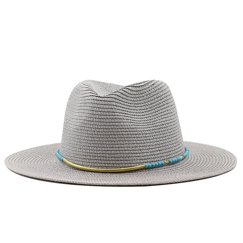 Fedora Strobhoed Geweven Ademend Zonnescherm Zomer Strand Buiten Vakantie Boheemse Kralen Decor Voor Heren Dames