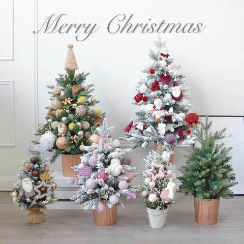 Mini Albero Di Natale Ornamenti Da Tavolo Neve Floccata Simulazione Cedro PE PVC Per Casa Ufficio Scrivania Decorazione