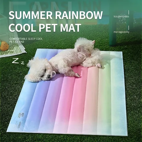 Alfombrilla De Refrigeración Para Mascotas Arcoíris Verano Almohadilla De Gel De Hielo Impermeable PVC Cama Para Perros Y Gatos