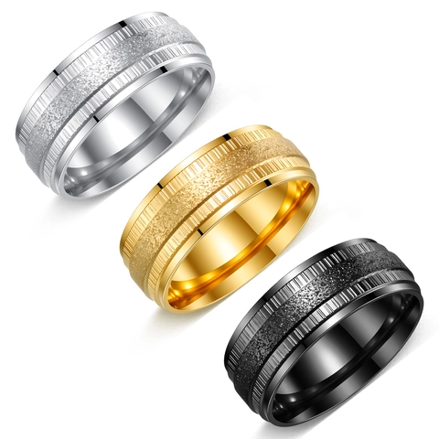 Titanium Steel Frosted Sandblasted Ring For Men Women Grooved Edge Polished Wedding Band Minimalist Fashion Jewelry