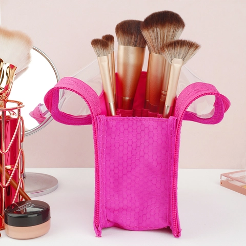 Borsa Per Pennelli Da Trucco Impermeabile TPU Trasparente Motivo A Nido Ape Tessuto Oxford Custodia Cosmetica Portatile Viaggio