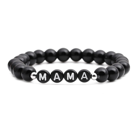 Pulsera de Cuentas de Piedra de Lava y Turquesa Blanca Hecha a Mano con Letras MAMA MOM Joyería Elástica Minimalista Regalo Día de la Madre